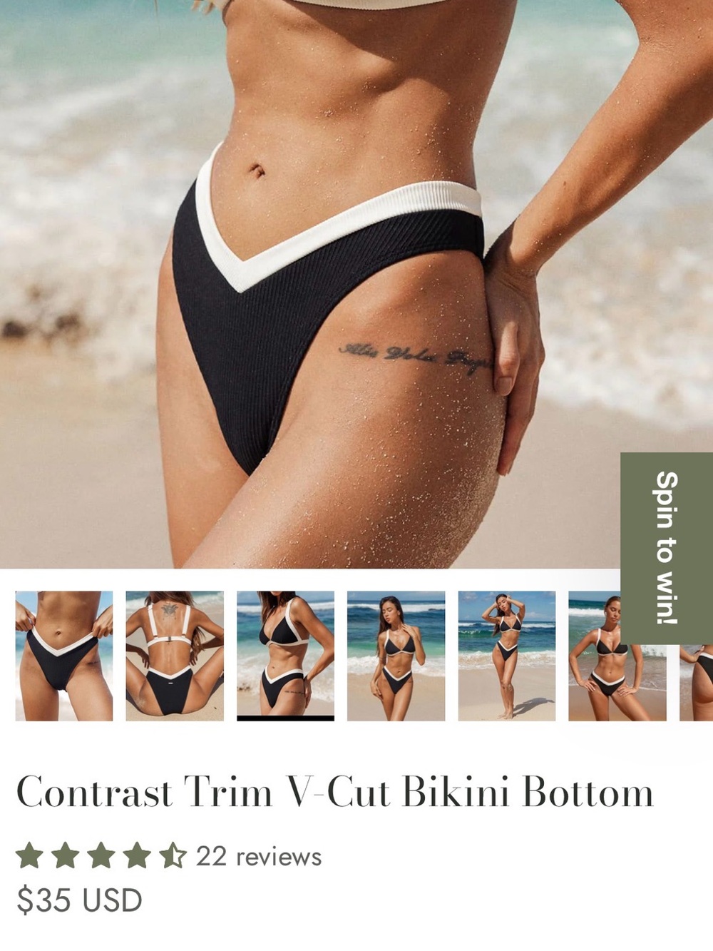 Contrast Trim V-Cut Bikini Bottom - Black/White